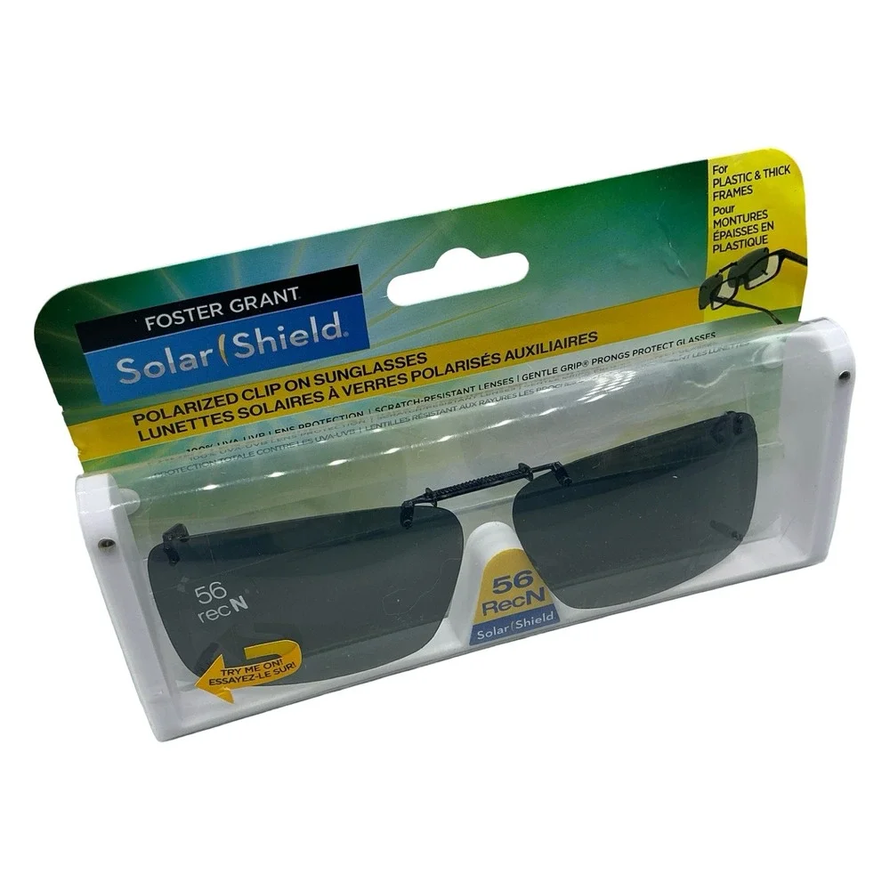 Foster Grant Solar Shield Polarized Clip On Sunglasses 56 RecN Gray Lenses NEW